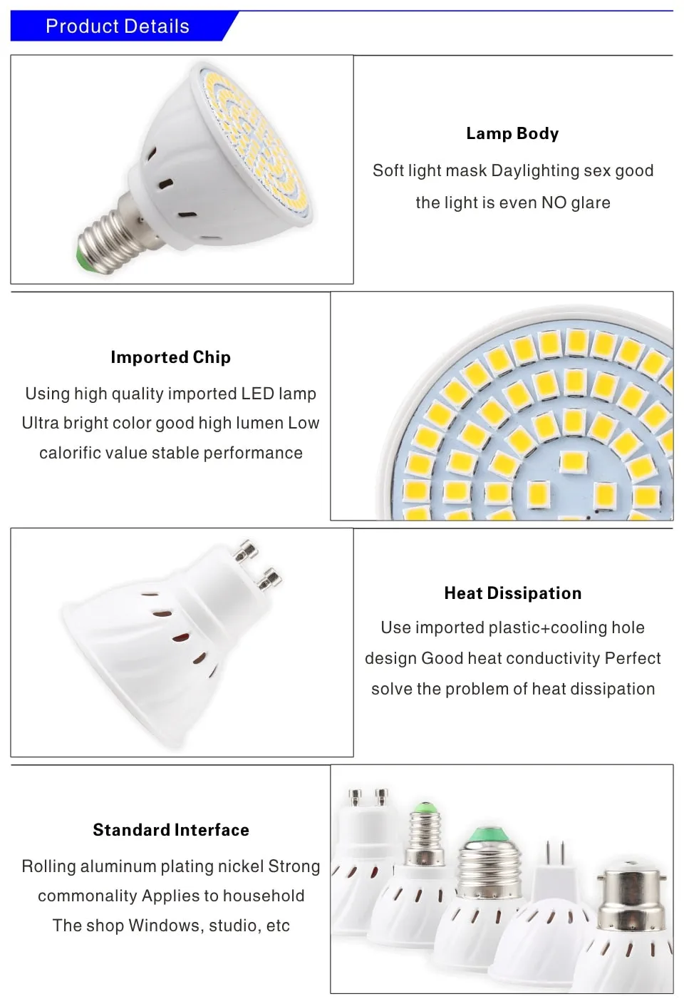 10pcs Lampada LED Spotlight Bulb E27 E14 MR16 GU10 B22 220V Bombillas LED Lamp 48 60 80 LED 2835 SMD Lampara Spot Light 3w 4w 5w