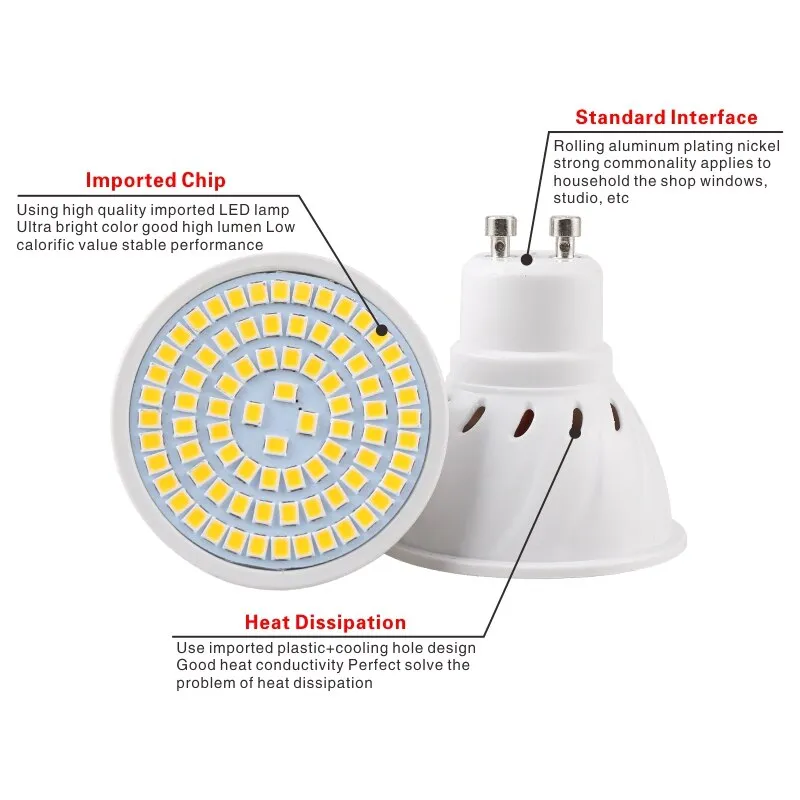 10pcs Lampada LED Spotlight Bulb E27 E14 MR16 GU10 B22 220V Bombillas LED Lamp 48 60 80 LED 2835 SMD Lampara Spot Light 3w 4w 5w