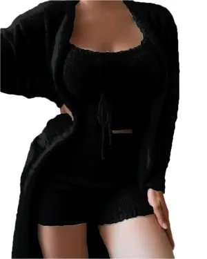 3-Piece Plush Lounge Set – Sexy & Cozy Casual Homewear for Women