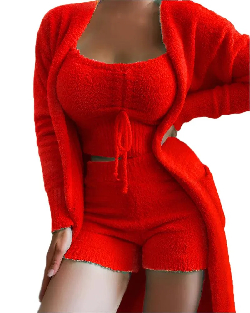 3-Piece Plush Lounge Set – Sexy & Cozy Casual Homewear for Women