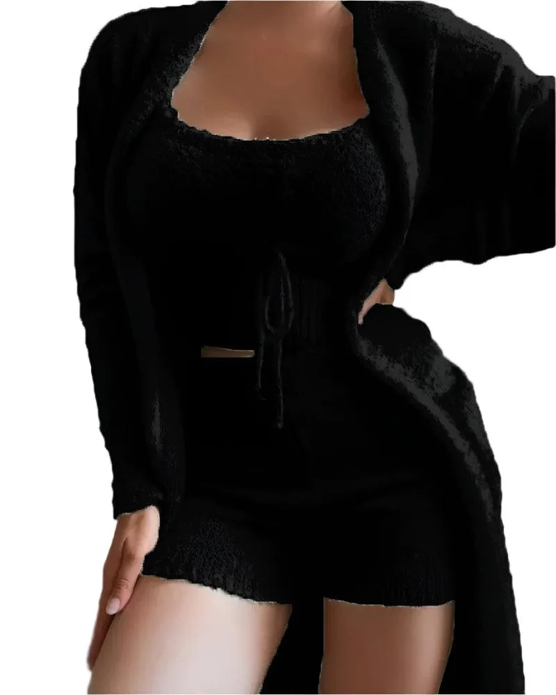 3-Piece Plush Lounge Set – Sexy & Cozy Casual Homewear for Women