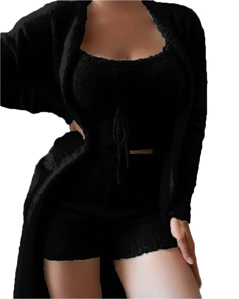 3-Piece Plush Lounge Set – Sexy & Cozy Casual Homewear for Women