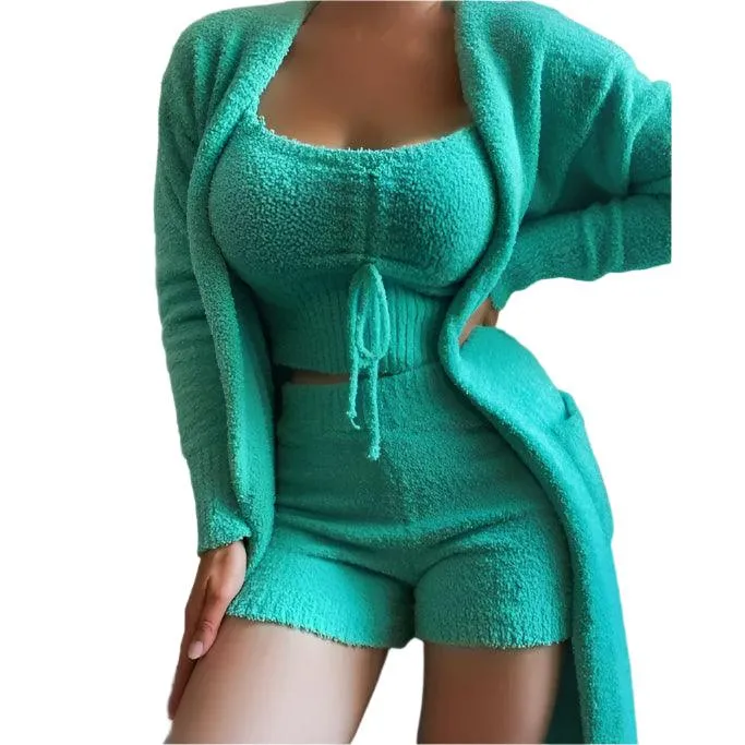 3-Piece Plush Lounge Set – Sexy & Cozy Casual Homewear for Women