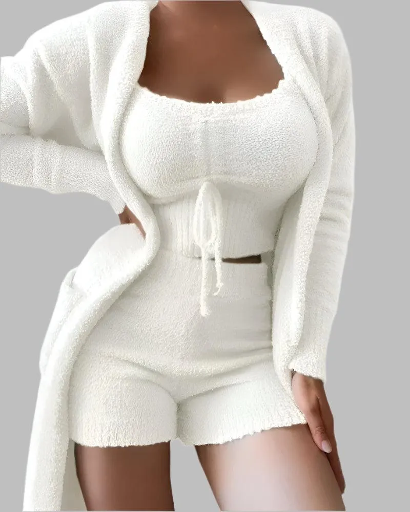3-Piece Plush Lounge Set – Sexy & Cozy Casual Homewear for Women
