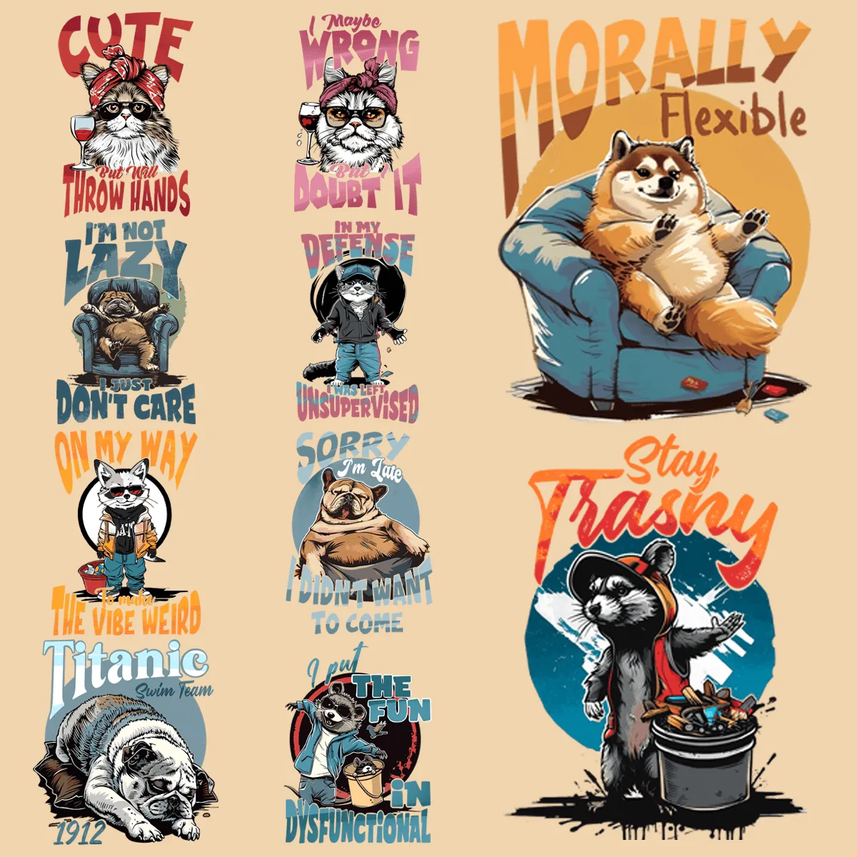9 Sarcastic Animals Designs Bundle PNG