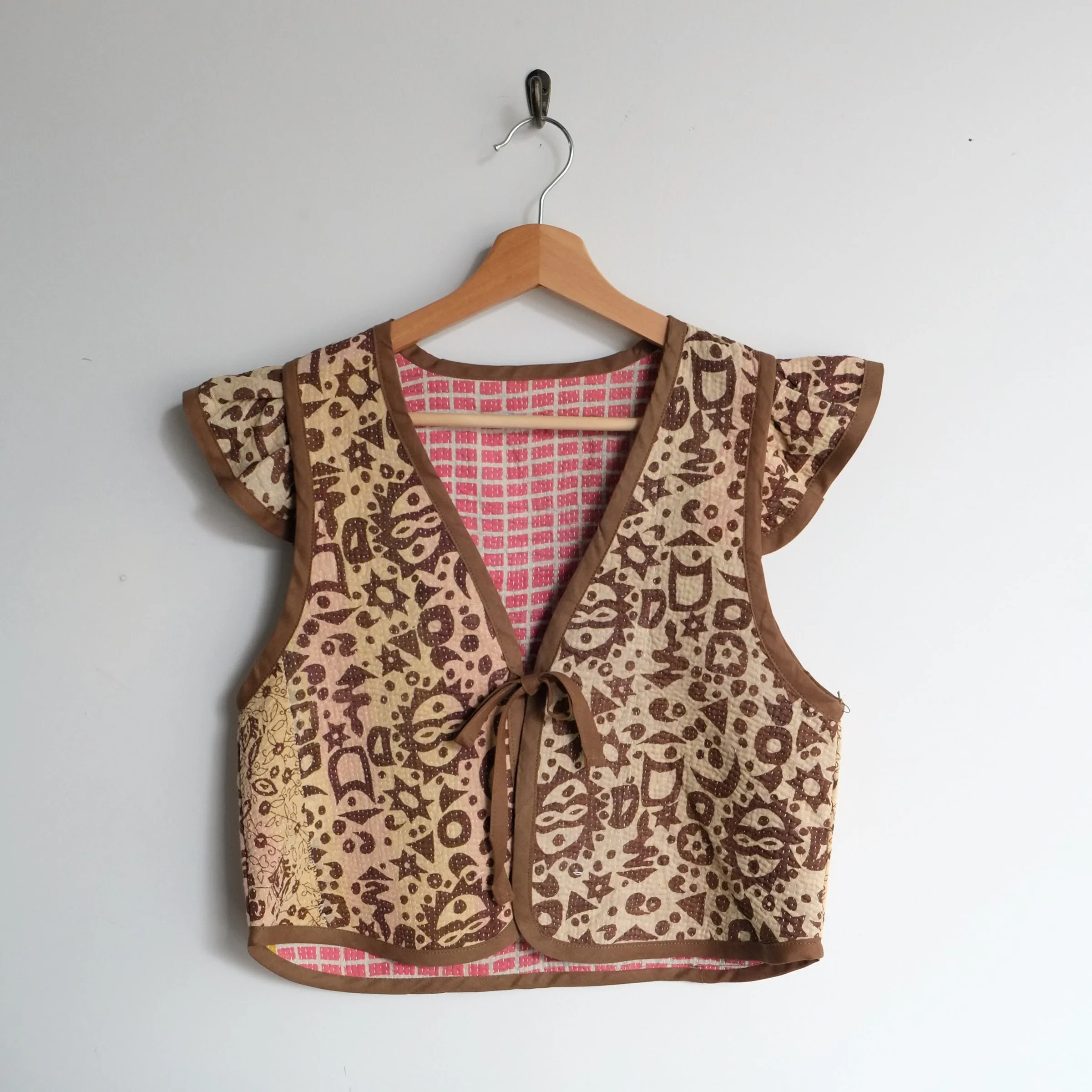 Amelia Flutter Sleeve Vest Brown Moon and Stars XS070
