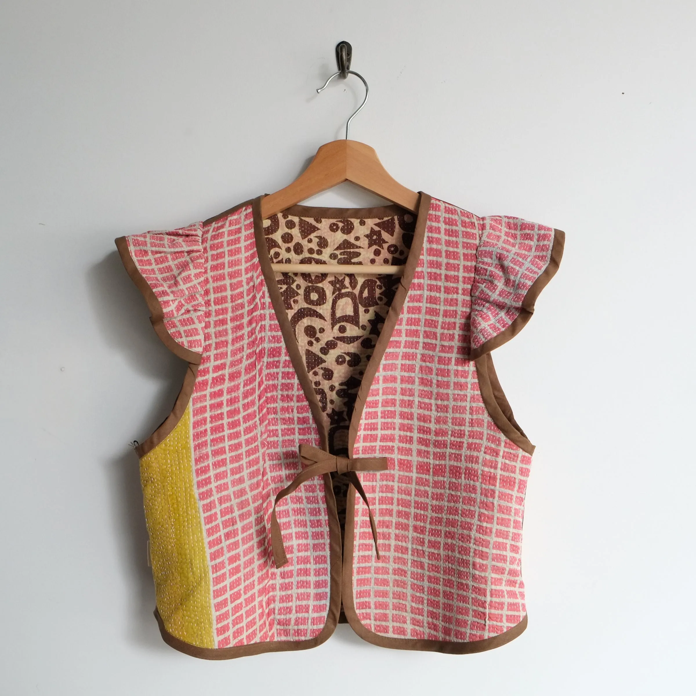 Amelia Flutter Sleeve Vest Brown Moon and Stars XS070