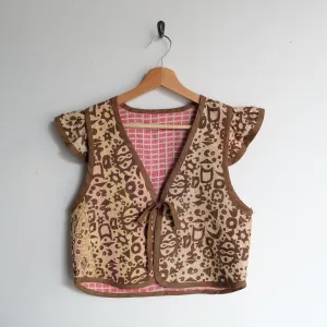Amelia Flutter Sleeve Vest Brown Moon and Stars XS070