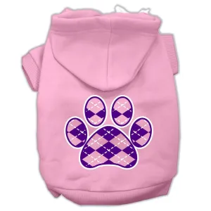 Argyle Paw Purple Screen Print Pet Hoodies Light Pink Size Sm (10)