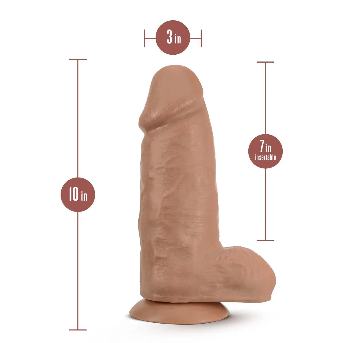Au Naturel By Blush® | Chub Realistic Mocha 10-Inch Long Dildo With Balls & Suction Cup Base