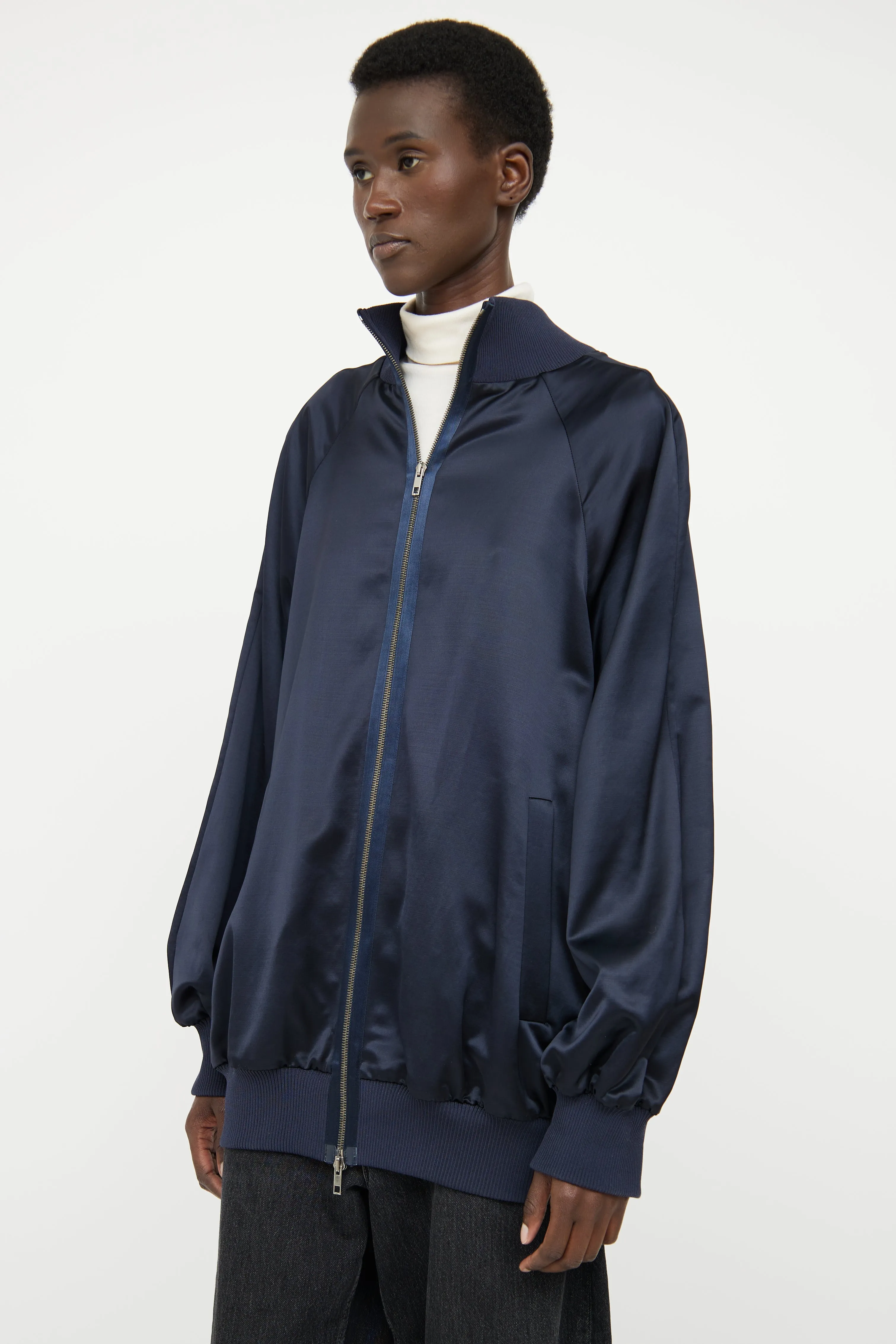 Black Satin Detached Drape Jacket