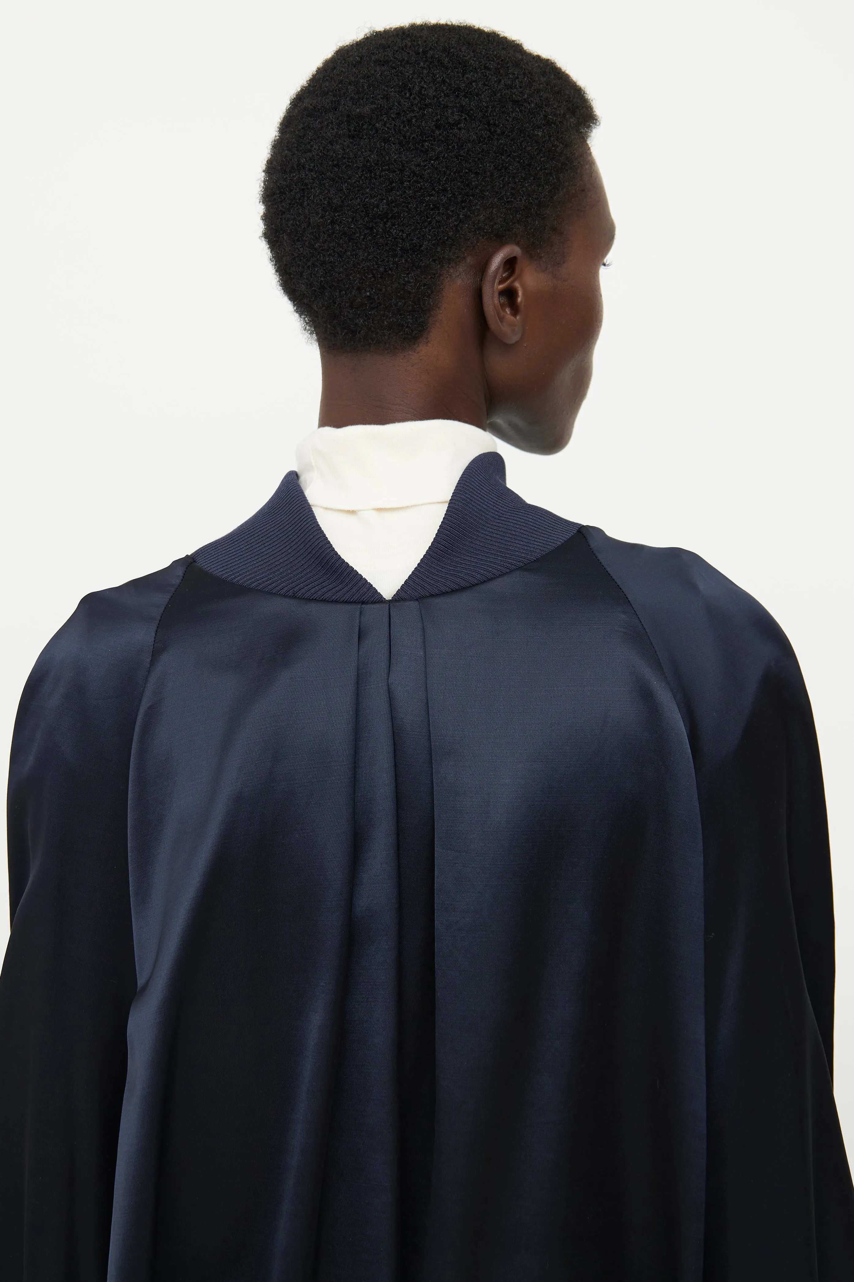 Black Satin Detached Drape Jacket