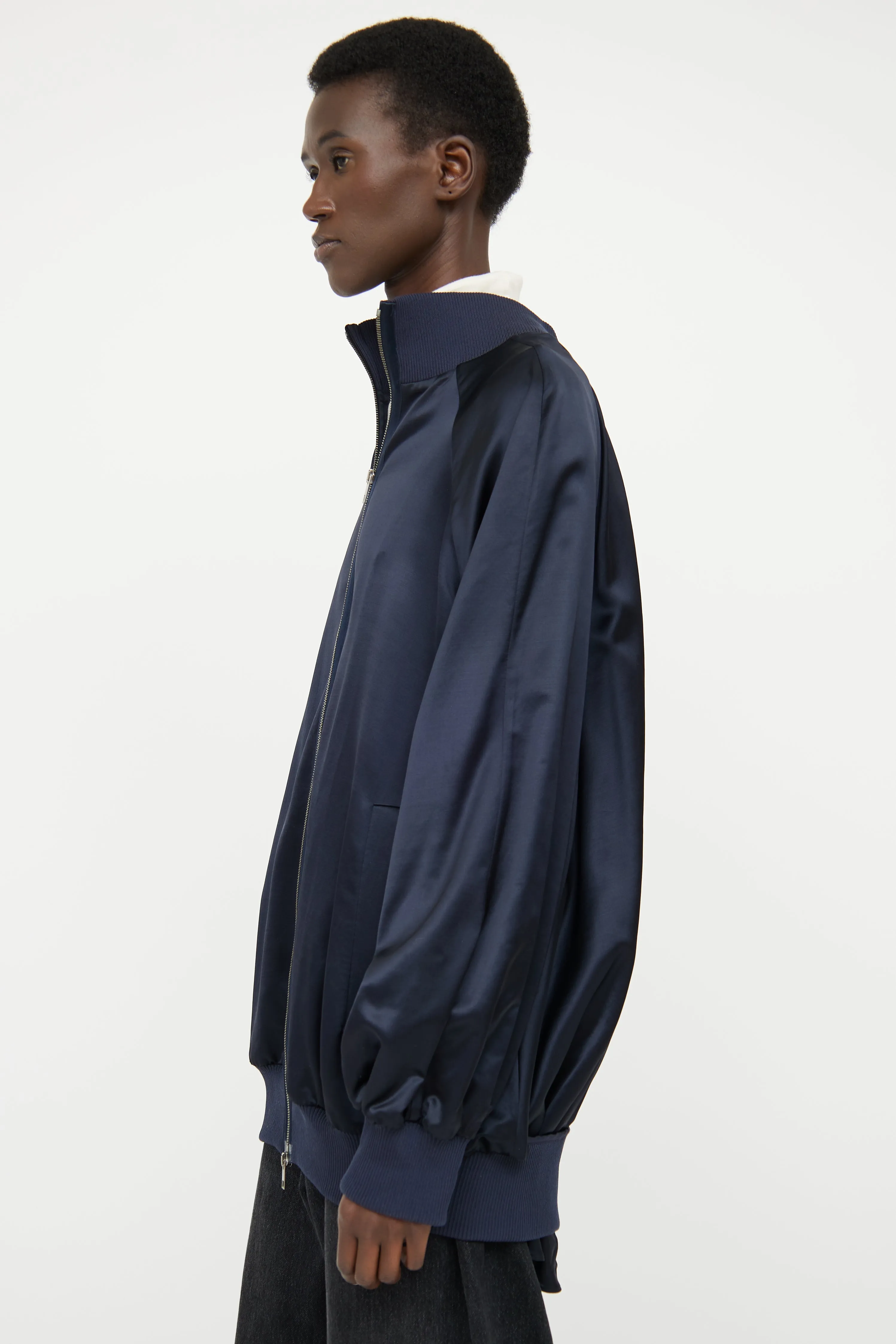 Black Satin Detached Drape Jacket