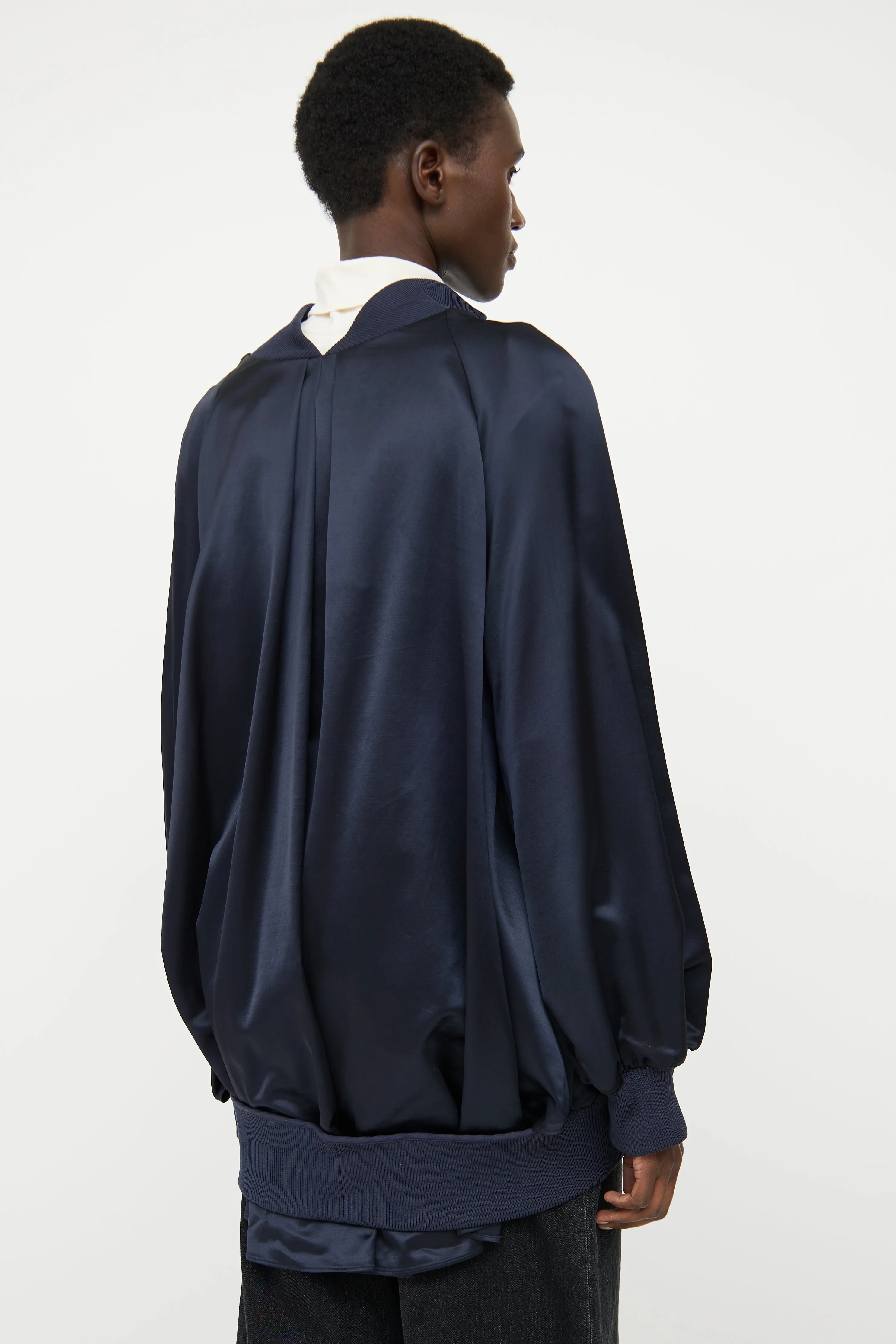 Black Satin Detached Drape Jacket