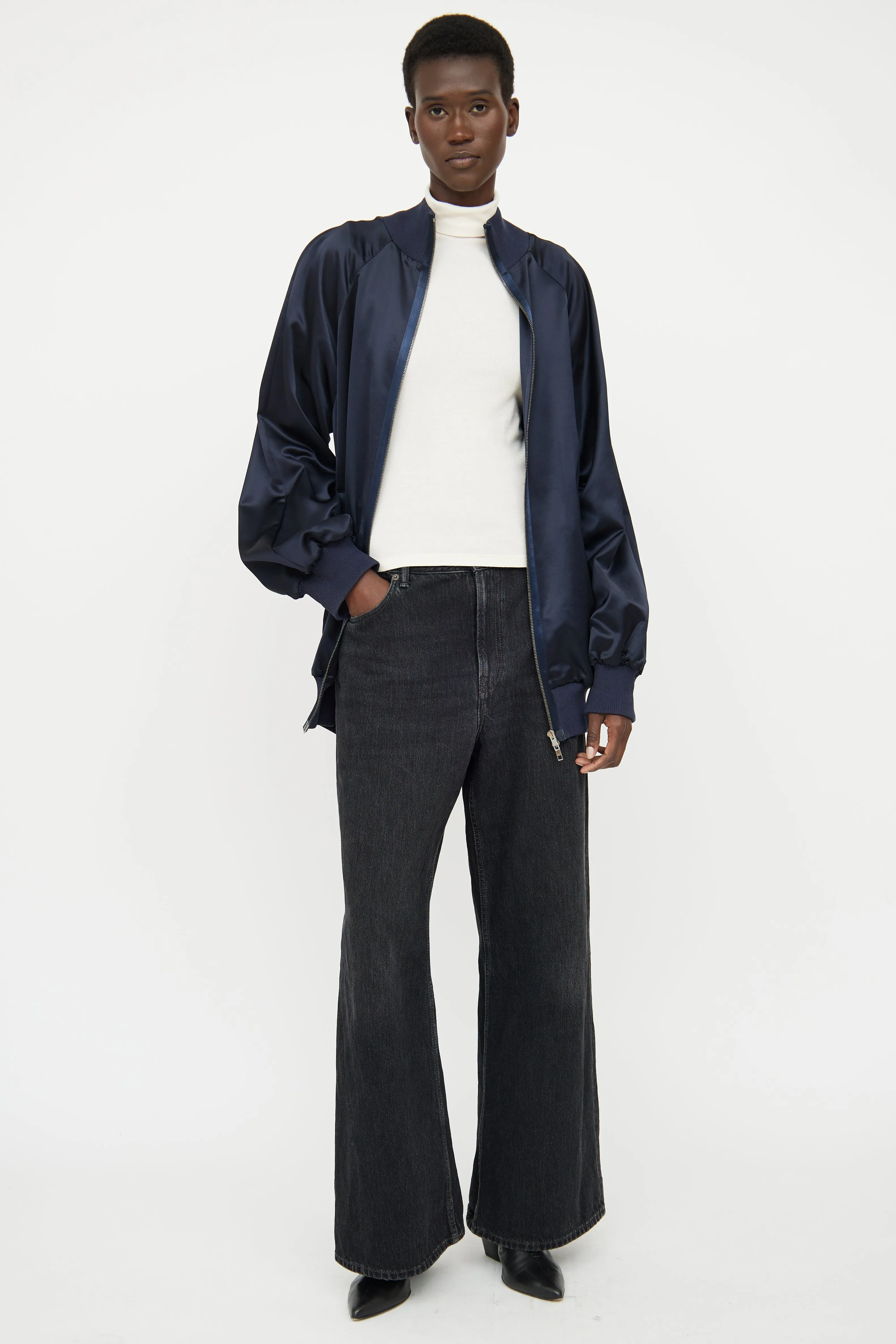 Black Satin Detached Drape Jacket