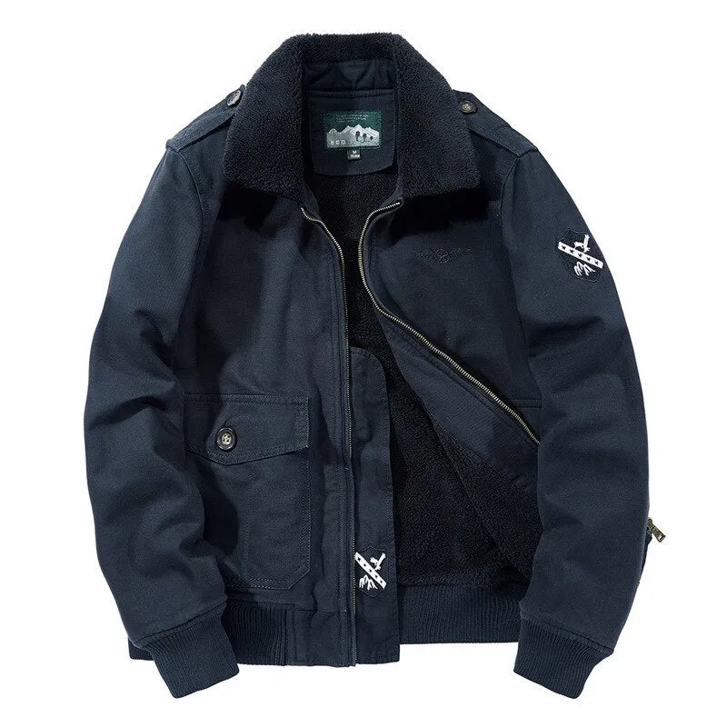 Bonsir Winter Men Cotton-padded Jacket Plus Velvet Thick Air Force Pilot Jacket Casual Military Flight Outwear Bomber Zipper Coats 1989