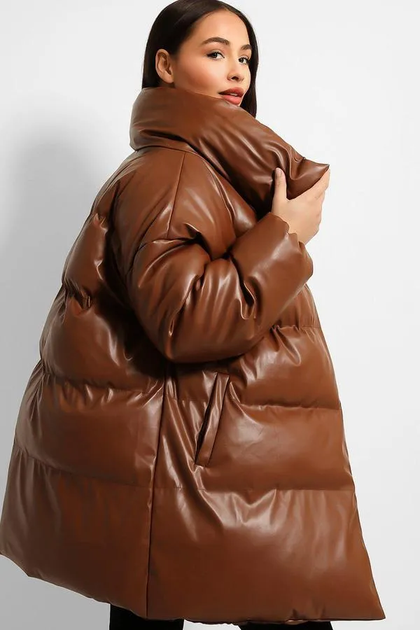 BROWN THICK OVERSIZED PUFFER VINYL JACKET