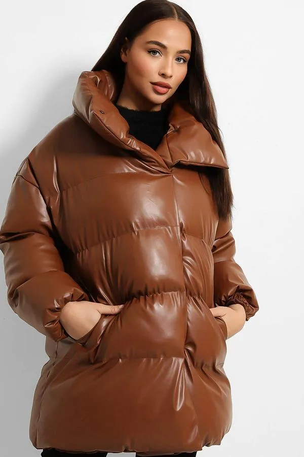 BROWN THICK OVERSIZED PUFFER VINYL JACKET