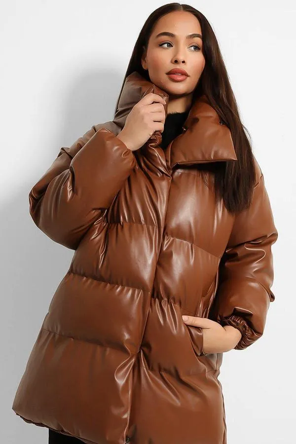 BROWN THICK OVERSIZED PUFFER VINYL JACKET
