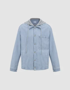 Button Up Hooded Denim Jacket