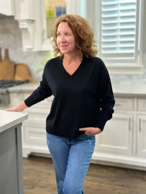 Michael Stars V Neck Cashmere Sweater in Black