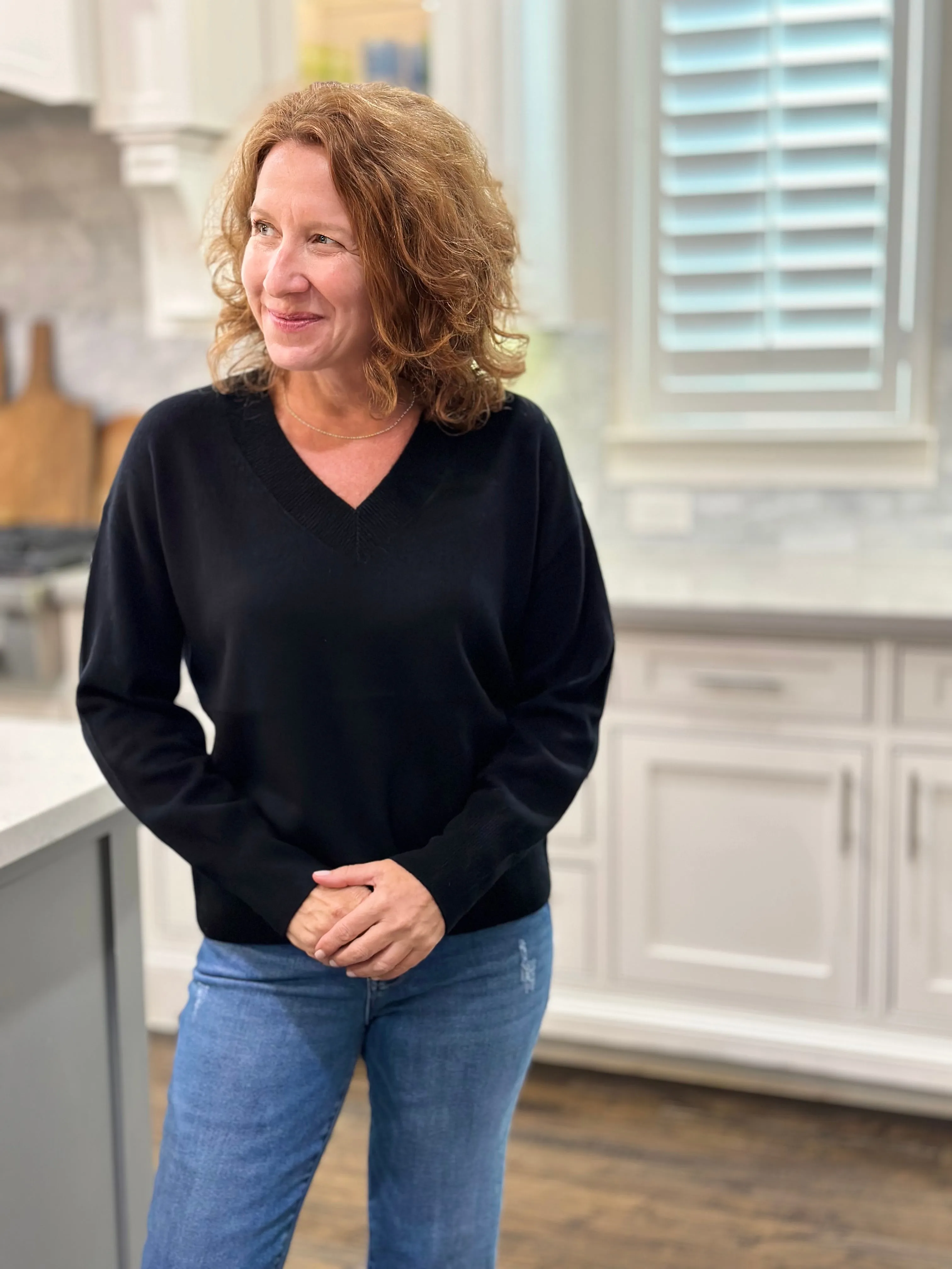 Michael Stars V Neck Cashmere Sweater in Black
