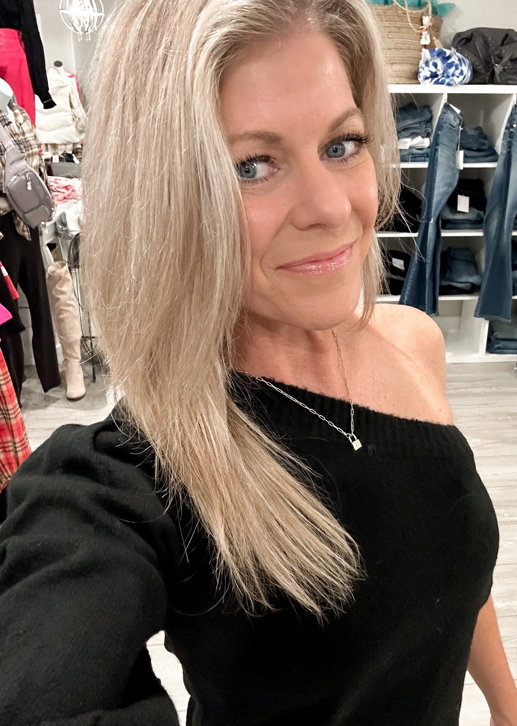 On The Town One Shoulder Sweater: Black