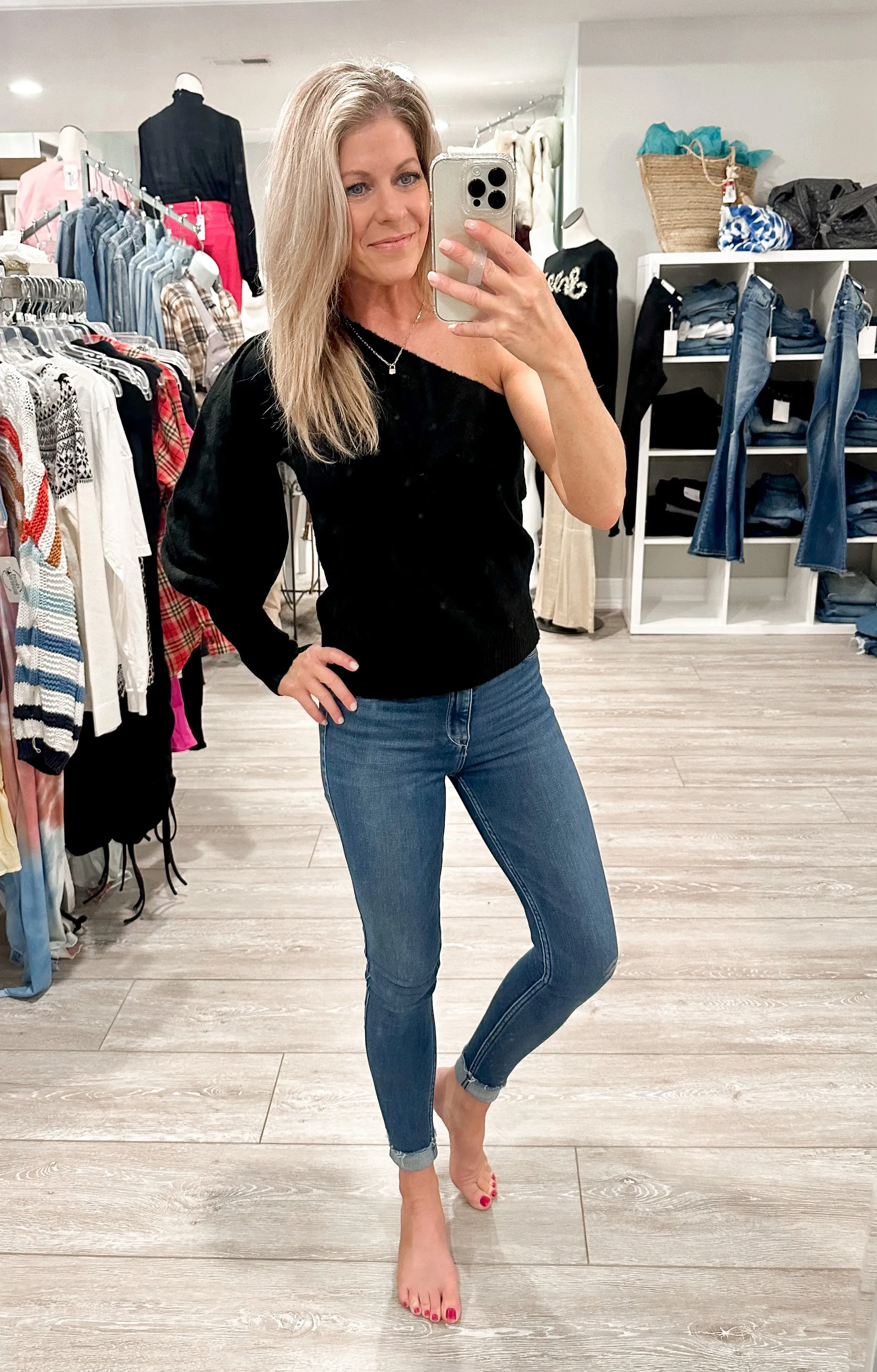 On The Town One Shoulder Sweater: Black