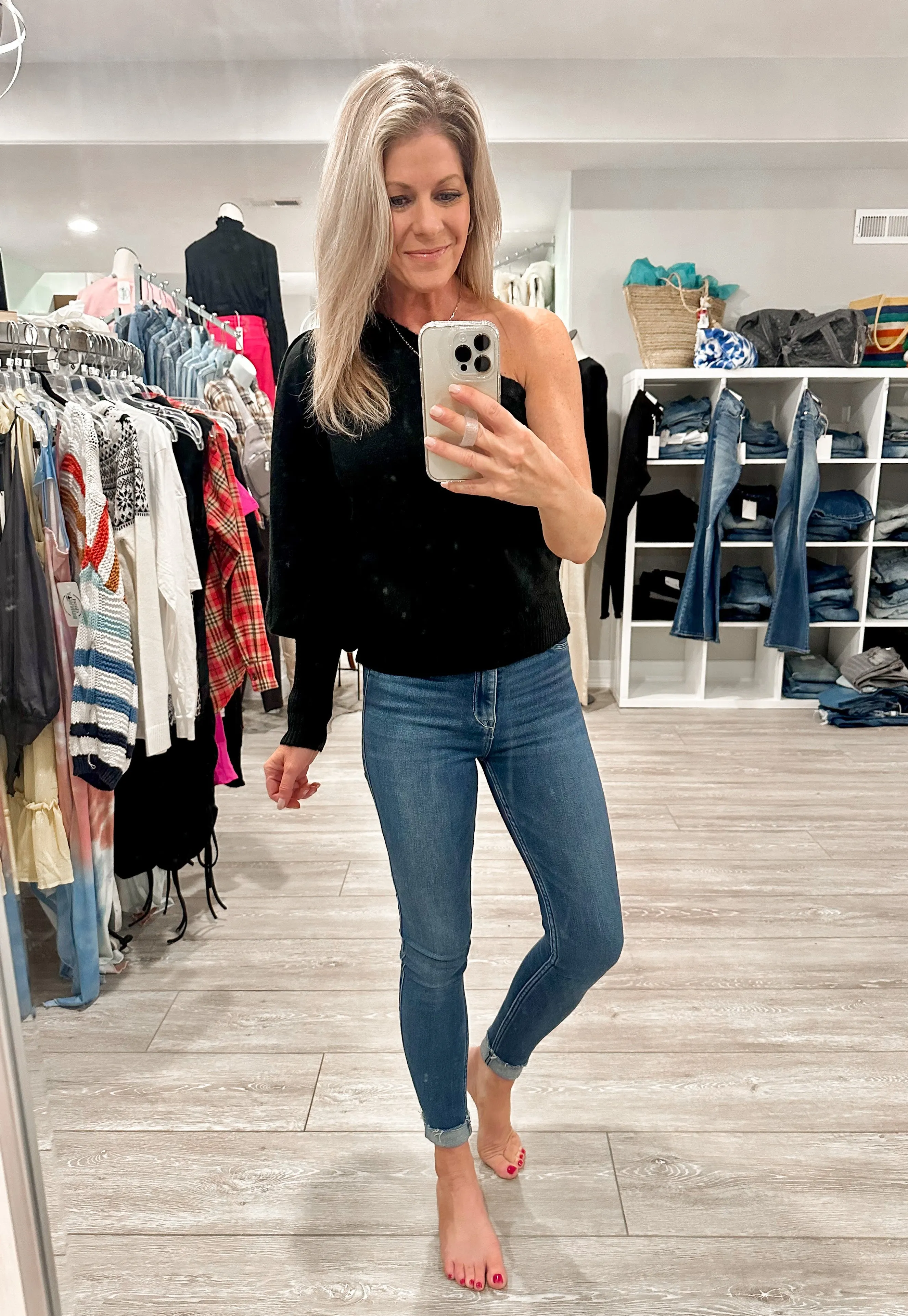 On The Town One Shoulder Sweater: Black