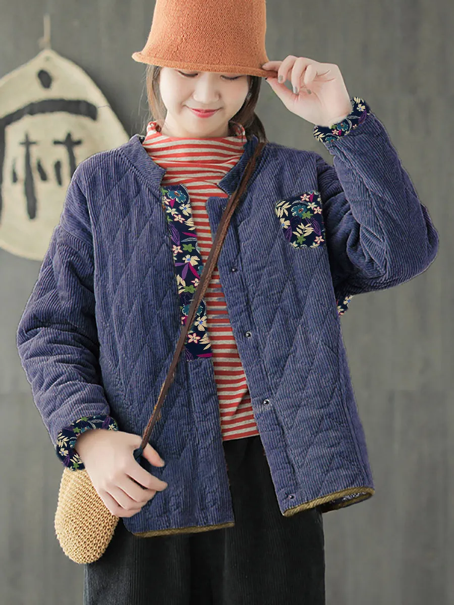 Plus Size Winter Spliced Corduroy Padded Coat