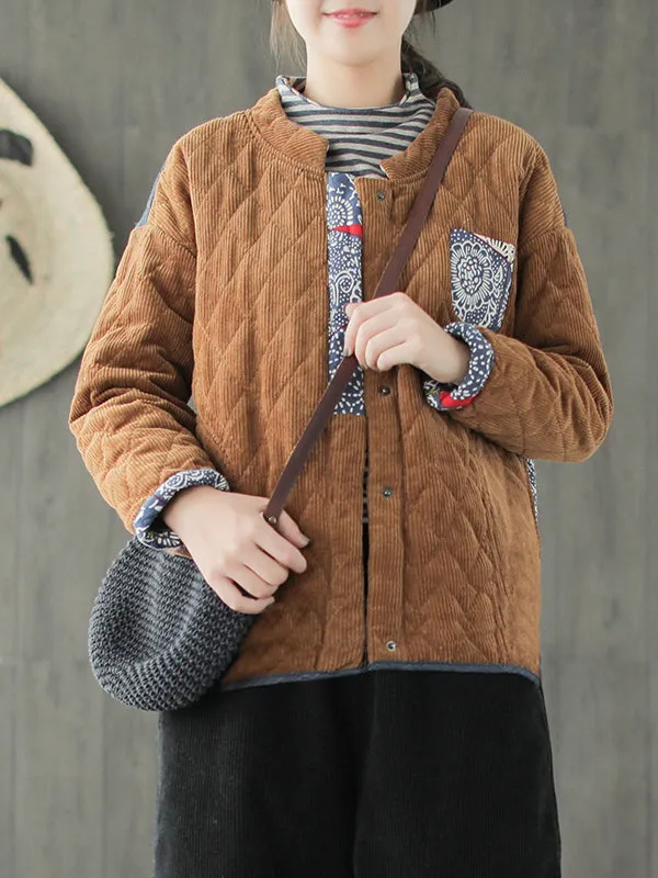 Plus Size Winter Spliced Corduroy Padded Coat