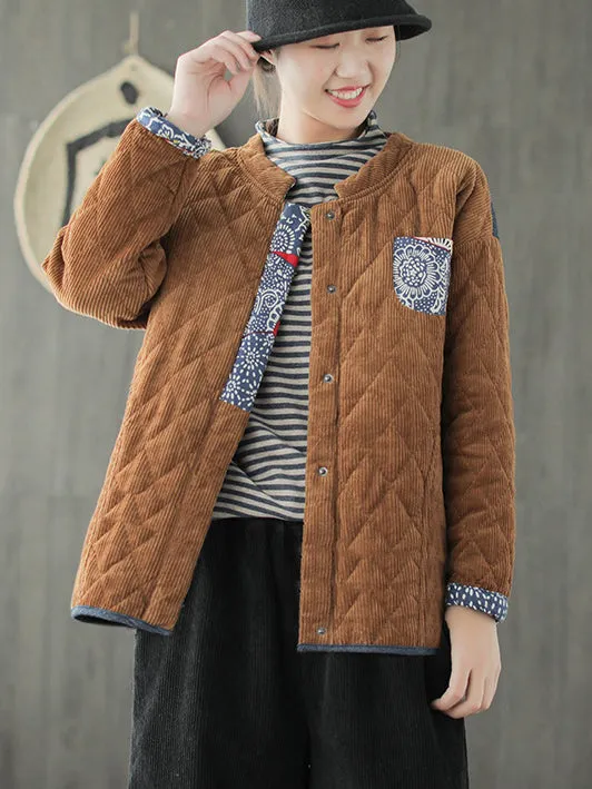 Plus Size Winter Spliced Corduroy Padded Coat