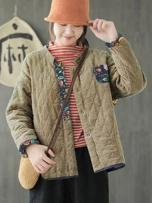 Plus Size Winter Spliced Corduroy Padded Coat