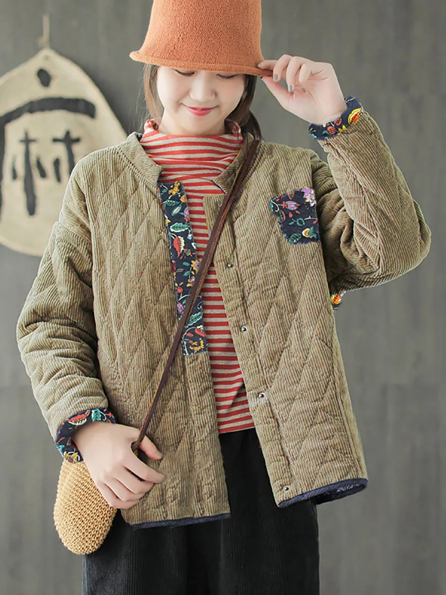 Plus Size Winter Spliced Corduroy Padded Coat