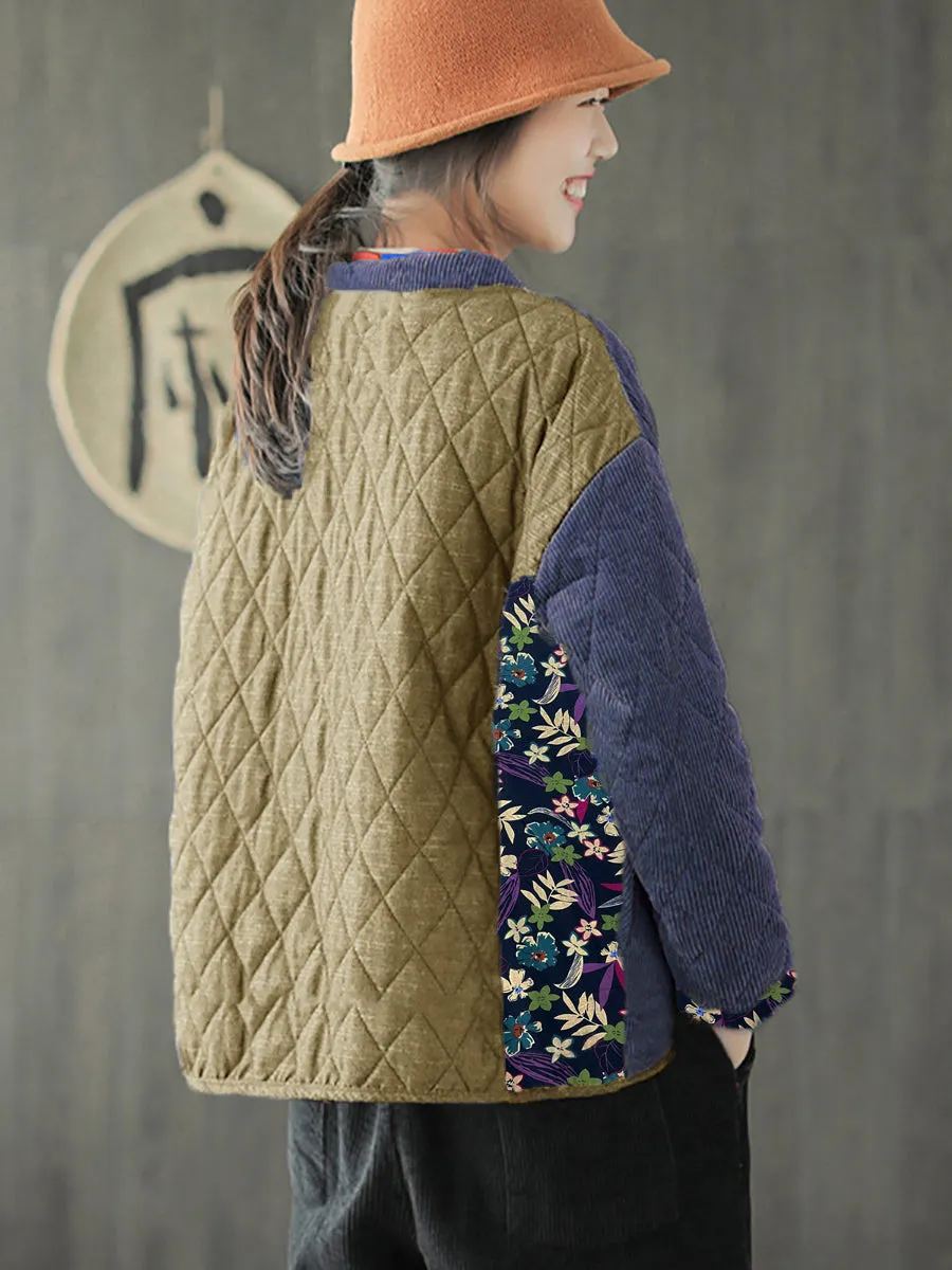 Plus Size Winter Spliced Corduroy Padded Coat