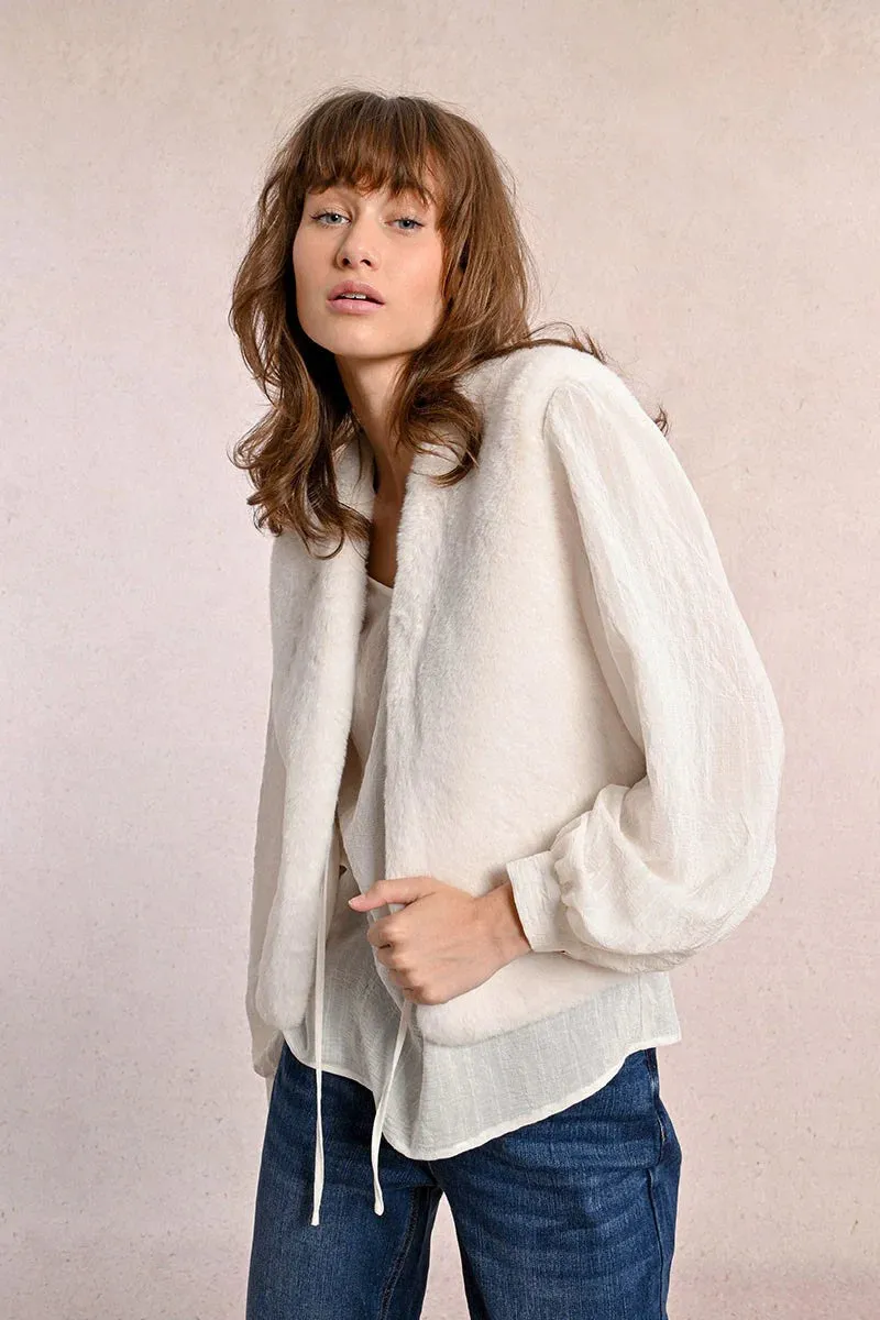 Short Long Haired Sleeveless Vest - Off White