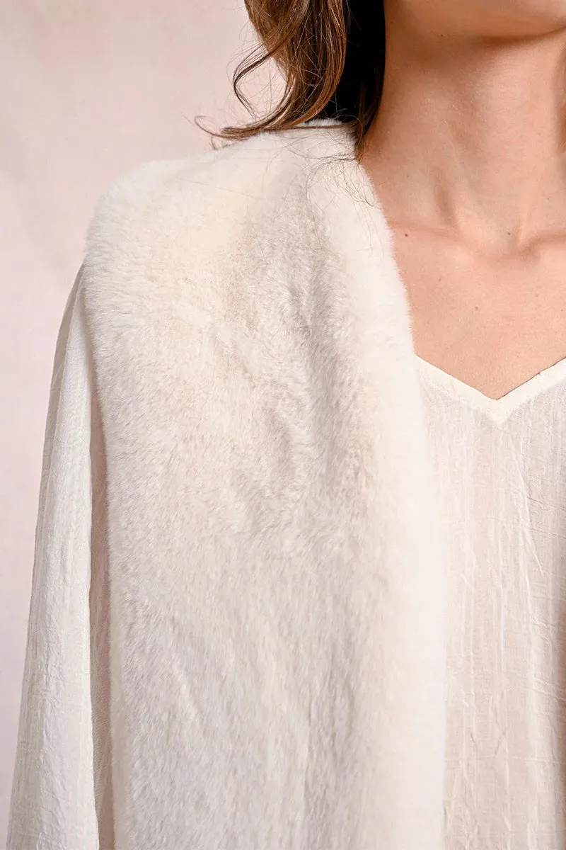Short Long Haired Sleeveless Vest - Off White