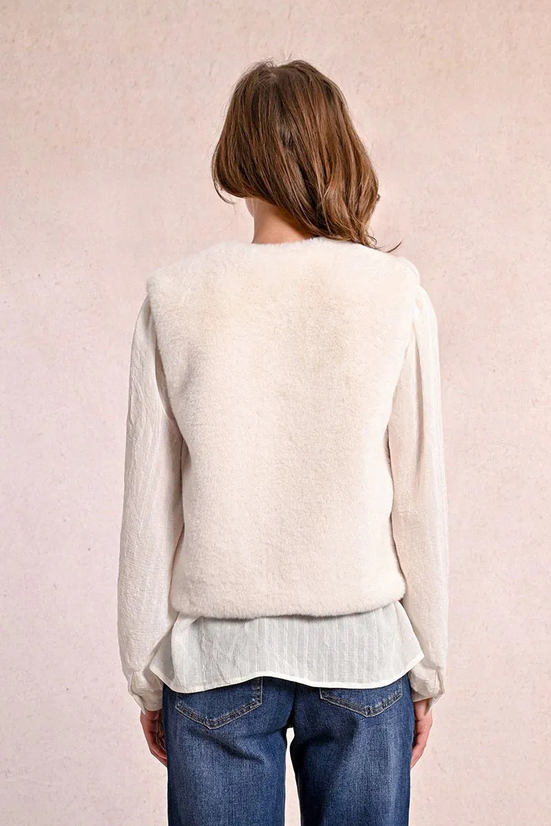 Short Long Haired Sleeveless Vest - Off White