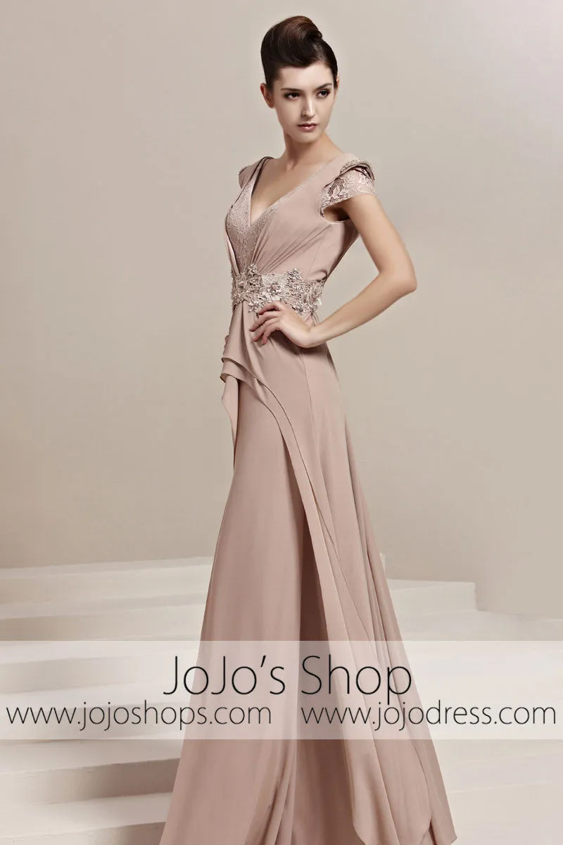 Short Sleeves V Neck Beige Graduation Stage Evening Cocktail Dress CX830102