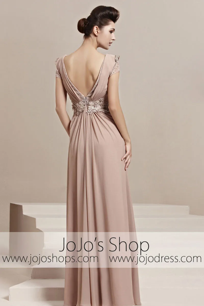 Short Sleeves V Neck Beige Graduation Stage Evening Cocktail Dress CX830102