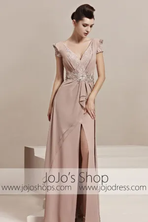 Short Sleeves V Neck Beige Graduation Stage Evening Cocktail Dress CX830102