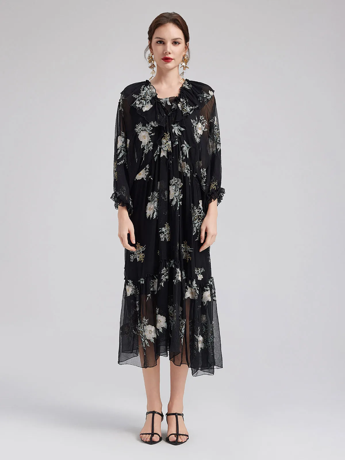 Silk Embroidered Beaded Loose Dress