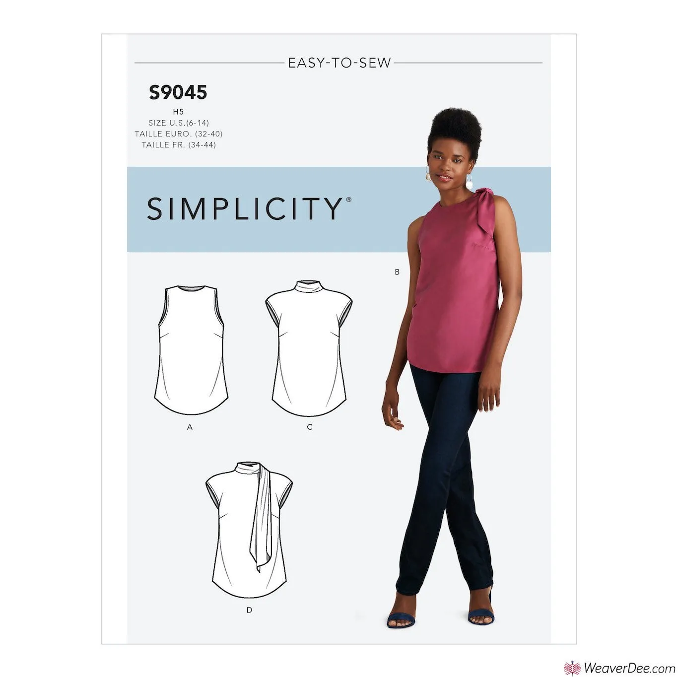 Simplicity Pattern S9045 Misses' Tops With Or Without Neck Ties