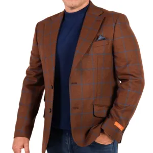 Tallia Windowpane Sport Jacket - Rust/Blue