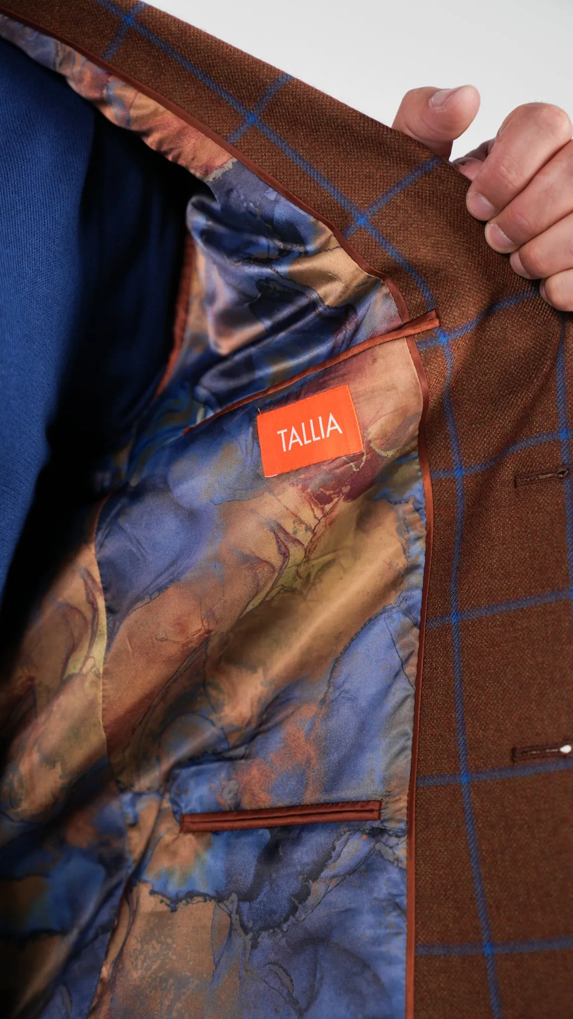 Tallia Windowpane Sport Jacket - Rust/Blue