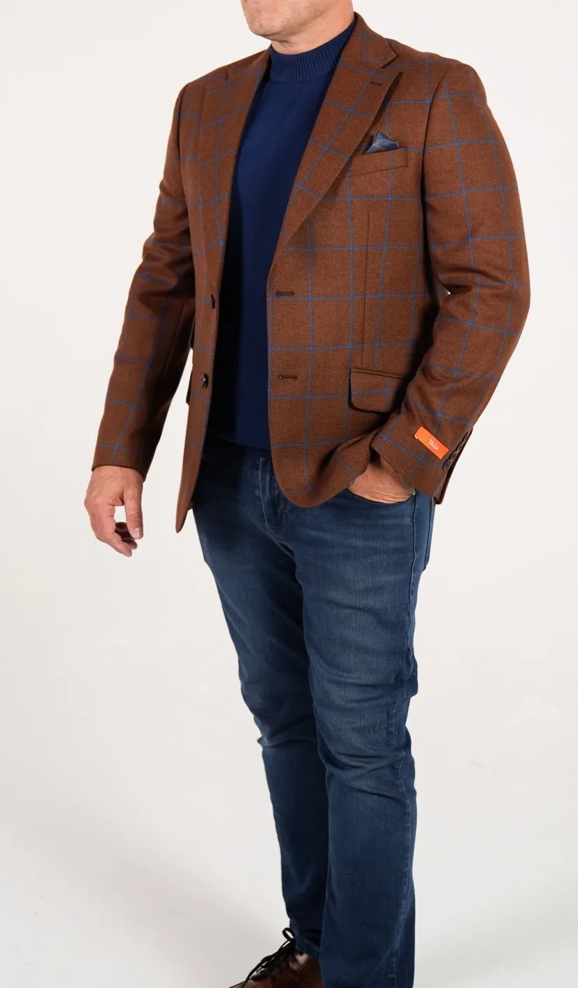 Tallia Windowpane Sport Jacket - Rust/Blue