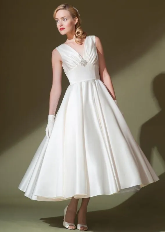 V Neck Short Tea Length Wedding Dress DV2073