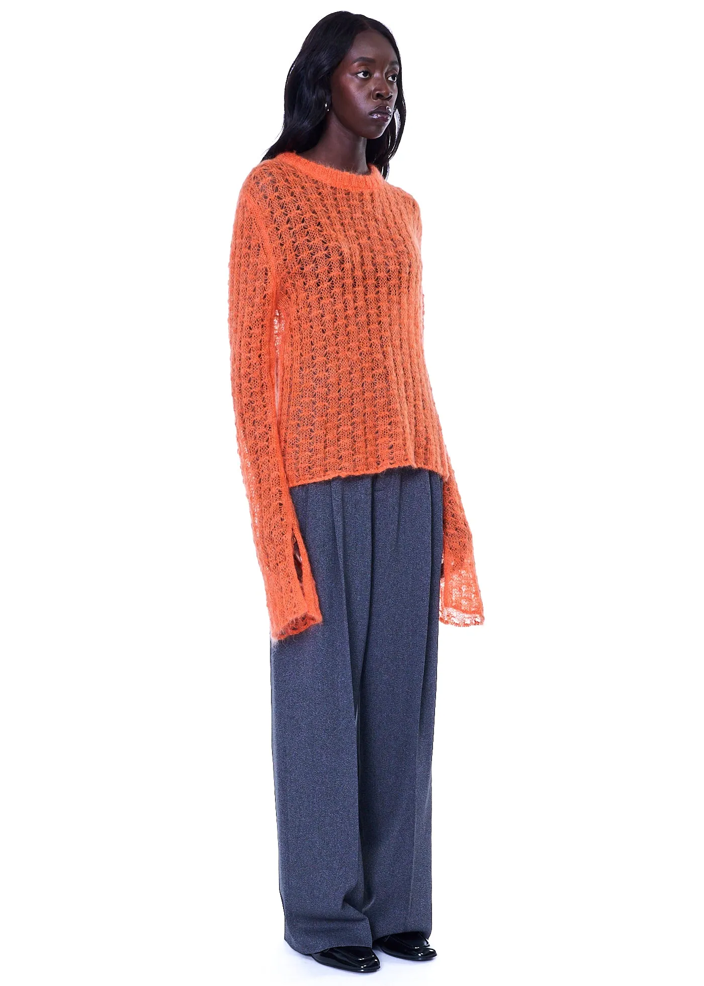 VIAVIA The Pointelle Crewneck Sweater  In Orange Peel