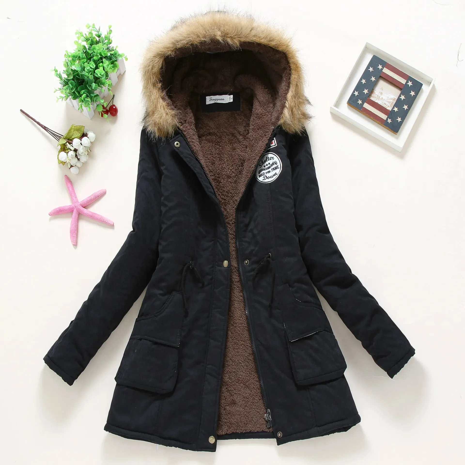 Women's Hooded Parka Jacket: Thick Warm Cotton-Padded Coat for Spring, Autumn & Winter | Casual Slim Fit (3XL) - Warm Gift for Her